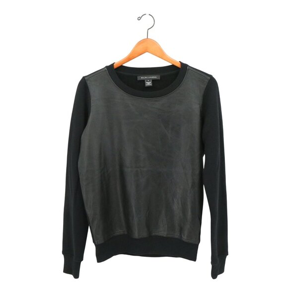Ralph Lauren Black Label Leather Front Wool Sweater Pullover Sweatshirt M - Picture 1 of 5